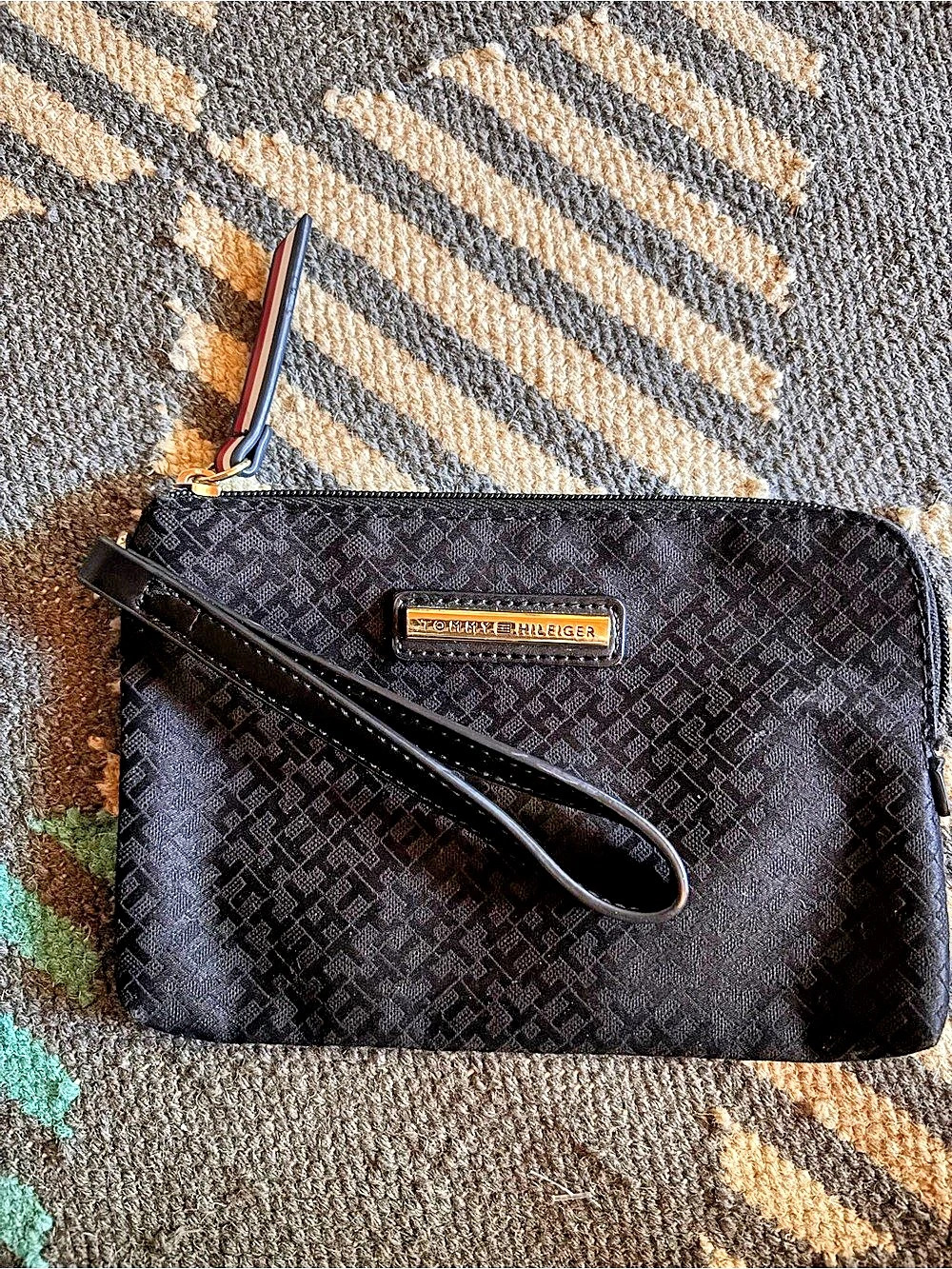 Tommy Hilfiger Black Monogram Jacquard Wristlet Pouch Black